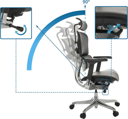 hjh OFFICE Ergonomische Ergohuman Gen2 Bureaustoel, ergonomisch design, bureaustoel met flexibele lendensteun, gevoerde zitting, zwart leer