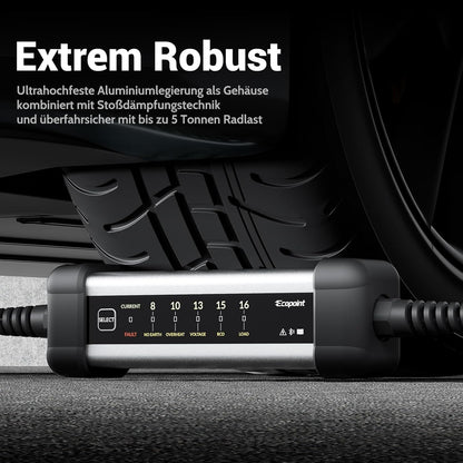 3-fasen EV oplader type 2, aluminium behuizing, mobiele Wallbox, 5 m oplaadkabel, app-bediening, 1 m CEE-stekker, IP66, geen installatie nodig, veiligheidsbescherming (11 kW, 16 A, rechte