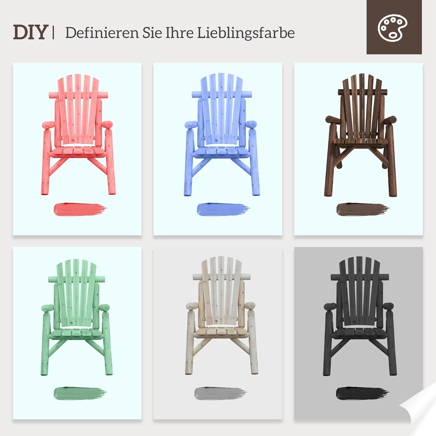 Outsunny Adirondack Garden Chair Wooden Chair High Backrest with Armrest Pine Wood Charred 83 x 68 x 101 cm - QUORE