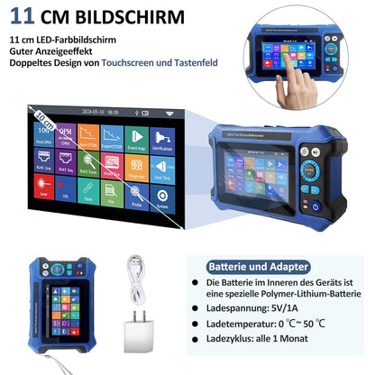 16-in-1 OTDR-glasvezeltester 1310/1550 nm, 11 cm touchscreen, OLT-evenementenkaart, geïntegreerde VFL OPM LS/OLS/RJ45-tester, RJ45-functies