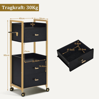 Werkwagen – Kapperswagen – Servicetrolley – Salontrolley – Werktafel – 3 Lades & 2 Planken – 360° Zwenkwieltjes Met Rem