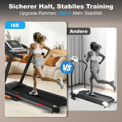 ISE Loopband Elektrisch 5% helling, inklapbaar, 16 km/u, borstelloze motor 3,0 pk, stille < 45 dB, 12 intelligente programma's,hartslagsensoren, ruimtebesparend, max. 130 kg