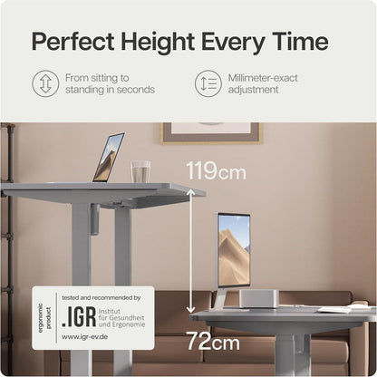 Desktronic Desk HomeOne Frame - Height Adjustable Desk, Standing Desk, Table Frame, Height Adjustable, Electric Desk with Touch Screen and Charging Ports, Grey - QUORE