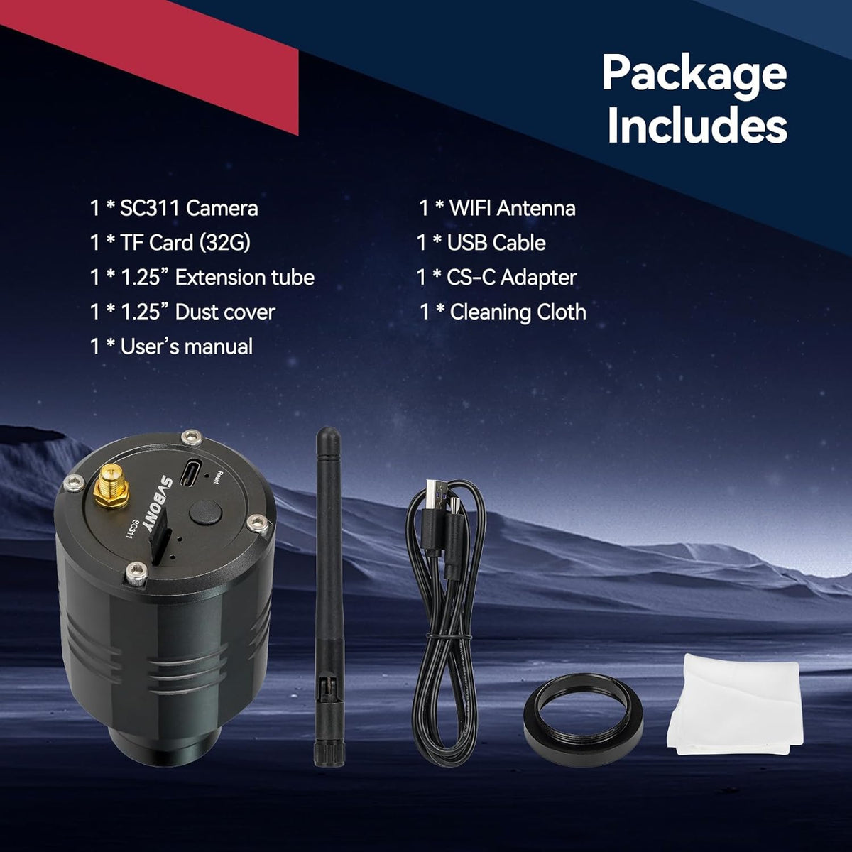 Svbony SC311 WiFi Telescoop Astro Camera op Instapniveau, WiFi 4 Punts Verbinding Oculair Telescoop met IMX662 CMOS Sensor, Elektronisch Oculair met 32GB TF Kaart voor EAA en Planetaire Fotografie
