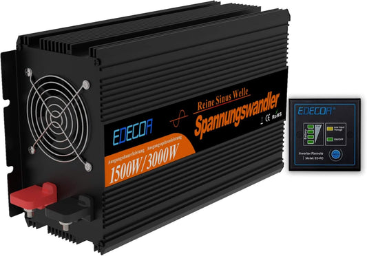 Zuivere Sinus Omvormer – Spanning Omzetter – Stroomomvormer – 12V Naar 230V Converter – Netspanningsomvormer – 1500W Pro – Zuivere Sinusgolf – Afstandsbediening Met Batterijmonitor