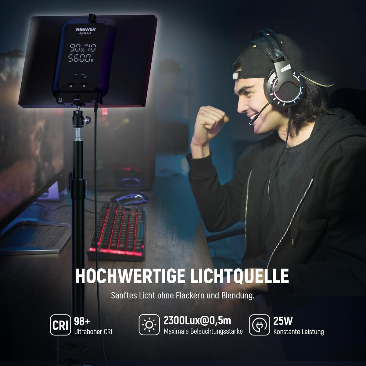 Videolamp – Streaming Licht – Webcam Lamp – Key Light – LED Paneel – 12,9 Inch – Dimbaar 2900K-7000K CRI98+