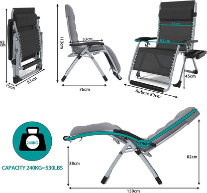 Ligstoel, tuin, relaxstoel, tuin, buiten, met verstelbaar kussen, ligstoel, relaxstoel, voor zwembad, vissen, strand, camping, 200 kg