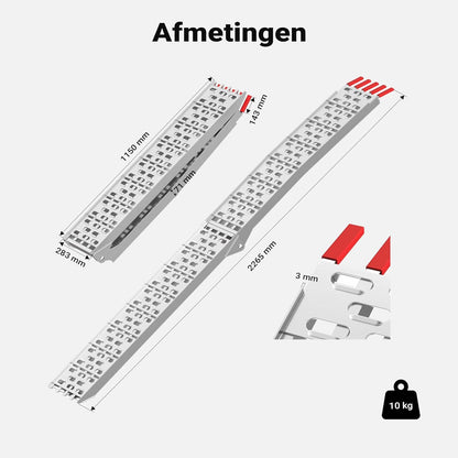 Oprijplaat aluminium opvouwbaar – 226 cm 410 kg – motoroprijplaat oprijsteun oprijplank