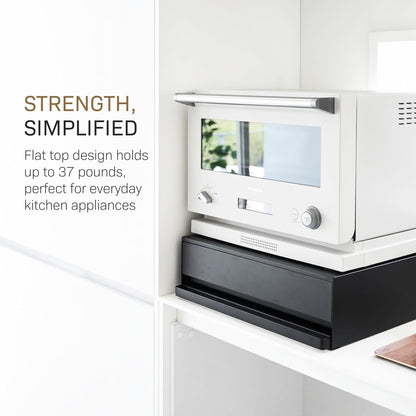 Yamazaki 2008 TOWER Sliding Countertop Tray with Drawer, black, Steel/Polypropylene/Silicone, 45 x 39.3~64 x 13.5 cm