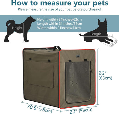 Petsfit Hondenbox, opvouwbaar, met 3 cm dikke pluchen mat, draagbare transportbox voor honden, hondentransportbox voor grote honden, geschikt voor binnen en buiten, bruin, L 79 x 53,5 x 66 cm