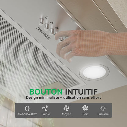 Hermitlux Afzuigkap, 52 cm, inbouw, keukenafzuigkap, luchtstroom 750 m³/h, 68 dB, LED-verlichting, koolstoffilter, roestvrij staal