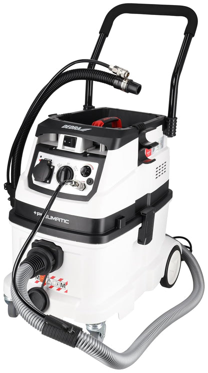 Industriële stofzuiger met automatische filterreiniging en aansluitbaar compressor- en persluchtsysteem, filterklasse M, gewicht 17,4 kg, zuigvermogen 24 kPa, reservoir 40 l DEDRA DED6609P