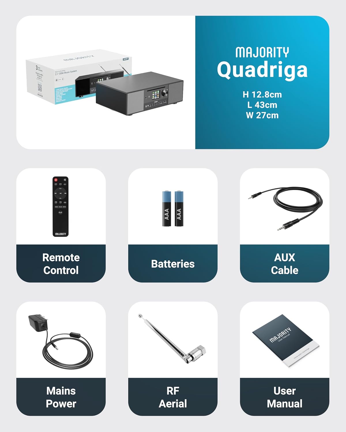 Internetradio met WLAN en CD-speler | Stereo-installatie met Bluetooth en DAB+ & FM radio | 120W 2.1 stereoluidspreker met ingebouwde subwoofer | Keukenradio met Spotify Connect & podcasts | Majority