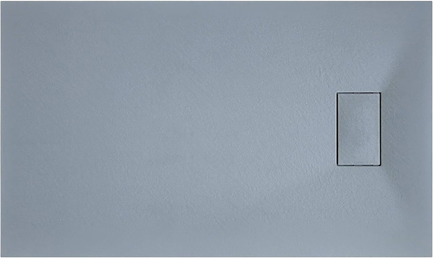 Laneri douchewand van SMC met doucheafvoer, motief leisteen-look, grijs, 90 x 120 cm