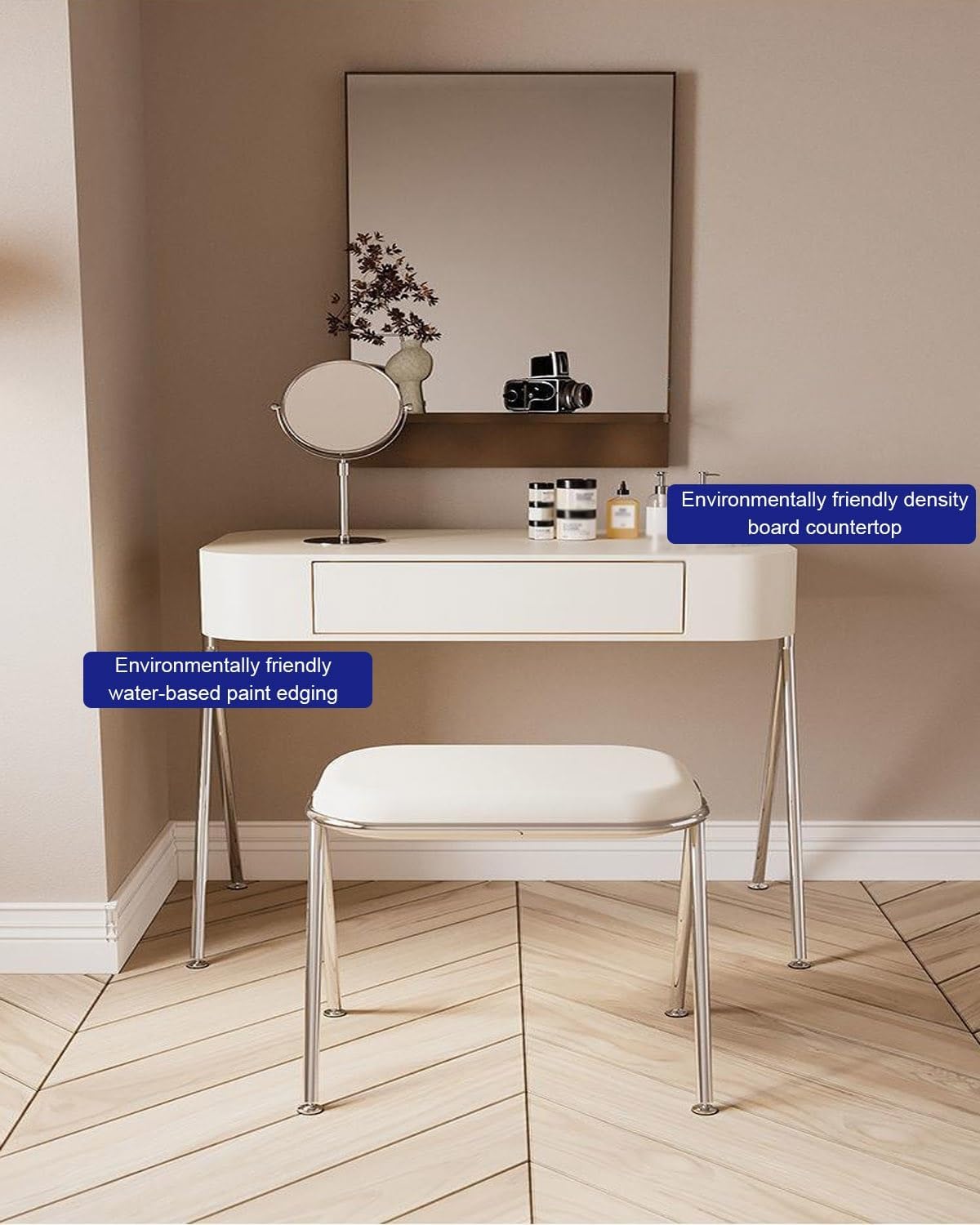 Kaptafel – Make-up Tafel – Ijdelheid – Make-up Bureau – Dressoir – Beige Kleur – Compact 80x40x75 cm – Eenvoudige Montage – Onderhoudsvriendelijk Gladde Oppervlak