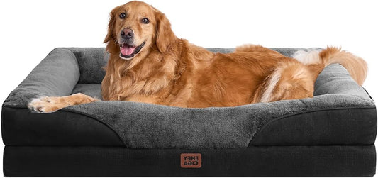 Orthopedisch Hondenbed – Hondenmand – Hondenkussen – Hondenmat – Hondensofa – Memory Foam – Waterdichte Laag – Afneembare Wasbare Hoes – Grijs/Zwart – 106,5x76x18,5 cm