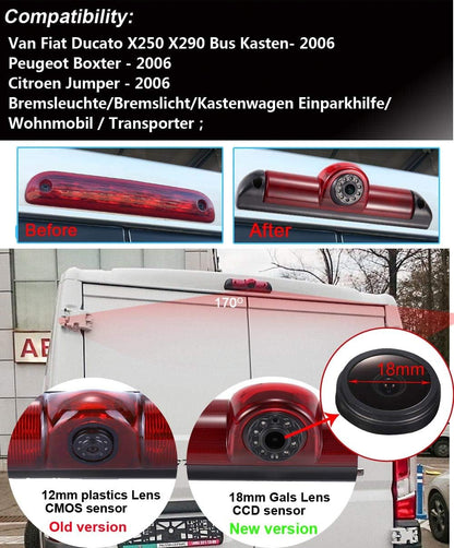 Top Mount Remlamp Omkeren Achteruitrijcamera Nachtzicht Backup Camera+7 "LCD Monitor voor Van Fiat Ducato 2006/Peugeot Boxter 2006/Citroen Jumper 2006 (18mm Top Lens)