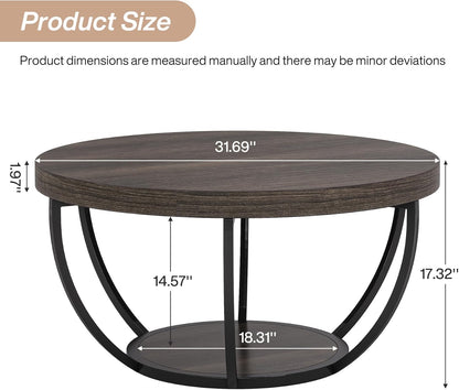 Tribesigns Round Coffee Table, 80.5cm Wooden 2-Tier Circle Coffee Table with Storage Shelves, Modern Accent Cocktail Table Center Table for Living Room, Grey