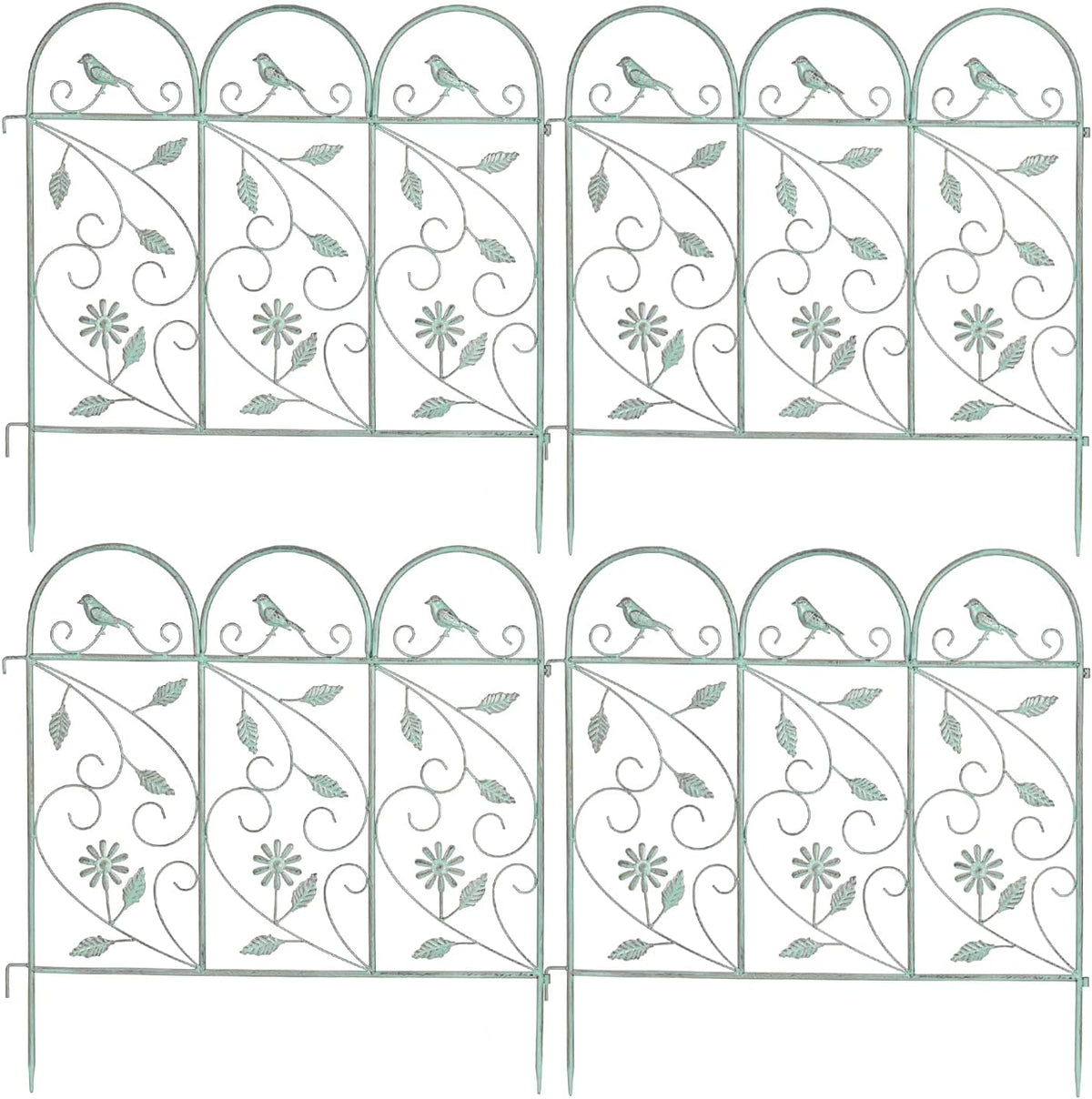 Sungmor Set van 4 tuinpiketomheining, rustieke stijl, decoratieve omheiningspanelen, 97 inch metalen grens vouwhek, tuintrellis voor klimplanten, dierenbarrière, landschapspad panelen