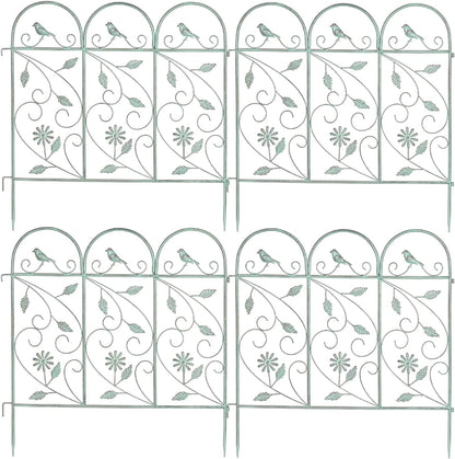 Sungmor Set van 4 tuinpiketomheining, rustieke stijl, decoratieve omheiningspanelen, 97 inch metalen grens vouwhek, tuintrellis voor klimplanten, dierenbarrière, landschapspad panelen
