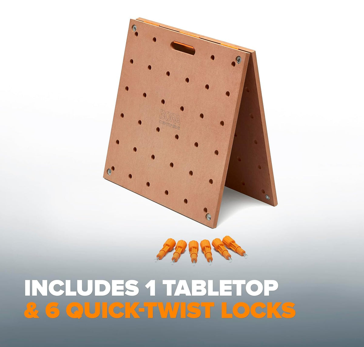 Bora Centipede Werkbank Tafelblad voor Bora Duizendpoot Werkstandaard Zaagpaarden - 24" x 48" - Inclusief Houten Top met 20mm Hondengaten + 6 Quick-Twist Lock Handgrepen voor Draagbare, Tijdelijke