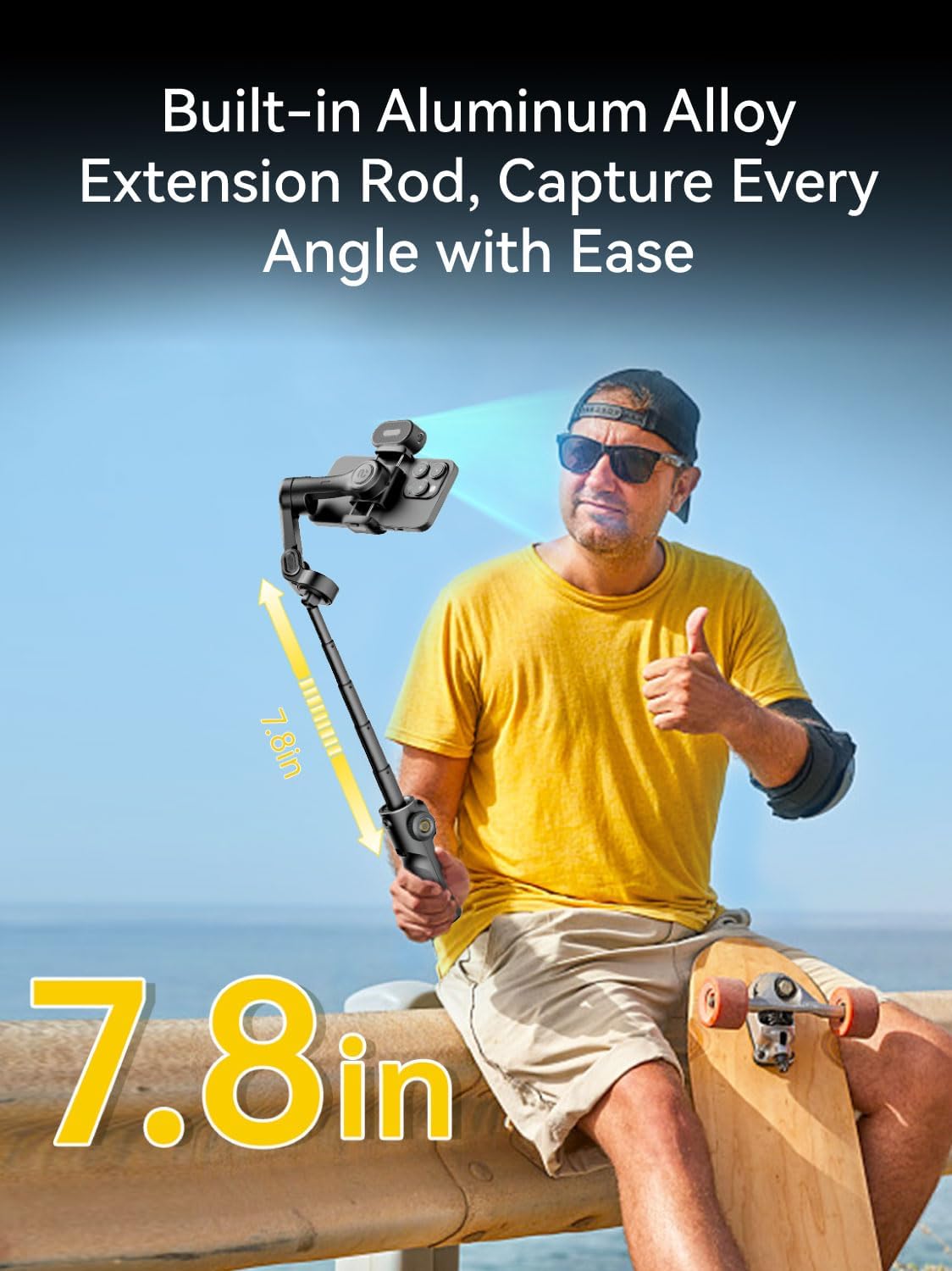 AOCHUAN Gimbal Stabilisator voor iPhone met AI-tracking-sensor, tilt je filmopnames op met 7,8 inch verlengstang, iPhone-gimbal met 8.0 stabiliteit voor sportopnames, Smart X2 AI zwart