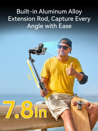 AOCHUAN Gimbal Stabilisator voor iPhone met AI-tracking-sensor, tilt je filmopnames op met 7,8 inch verlengstang, iPhone-gimbal met 8.0 stabiliteit voor sportopnames, Smart X2 AI zwart