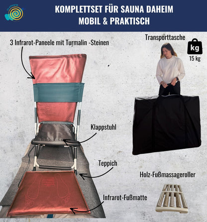 CHI-ENTERPISE Tourmaline Infrared Sauna XL Deluxe in Dark Blue Portable Folding Sauna for One Person Including Folding Chair | 107x96x85 | 1000 Watt - QUORE