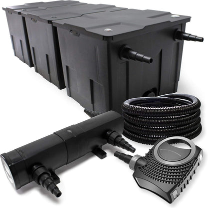 Filterset bio-vijverfilter 90.000 l, UVC-vijverzuiveraar 18W, pomp 80W en slang 25m
