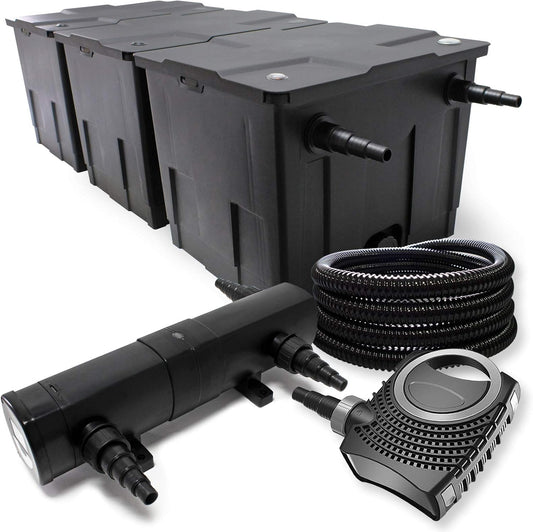 Filterset bio-vijverfilter 90.000 l, UVC-vijverzuiveraar 18W, pomp 80W en slang 25m