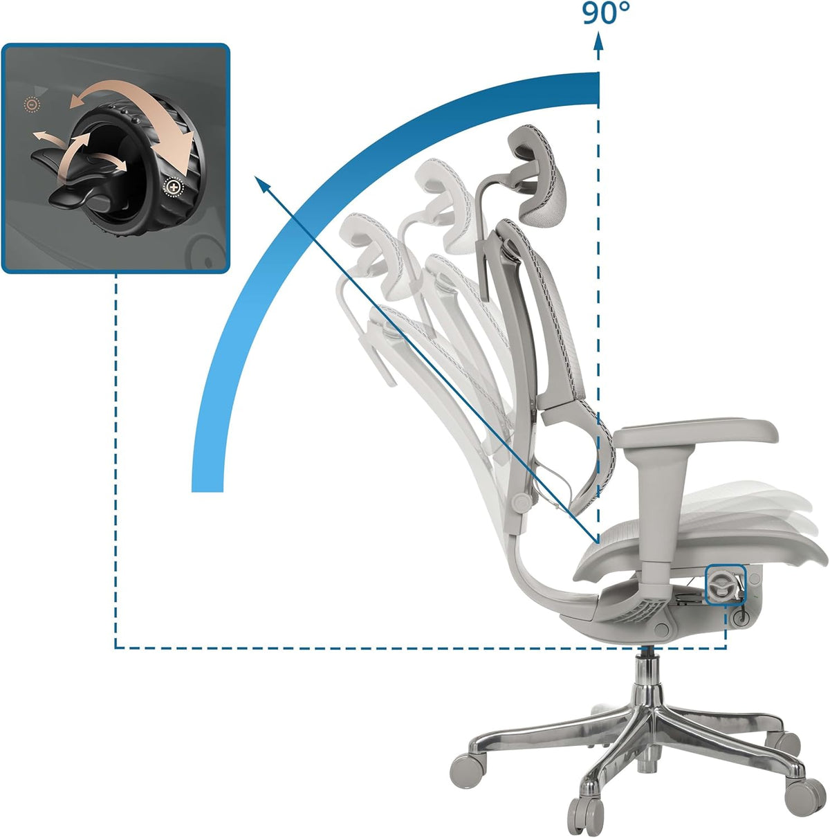 hjh OFFICE Ergonomische Ergohuman Slim Ultra G GEN2 Bureaustoel met flexibele lendensteun, netbespanning, grijs