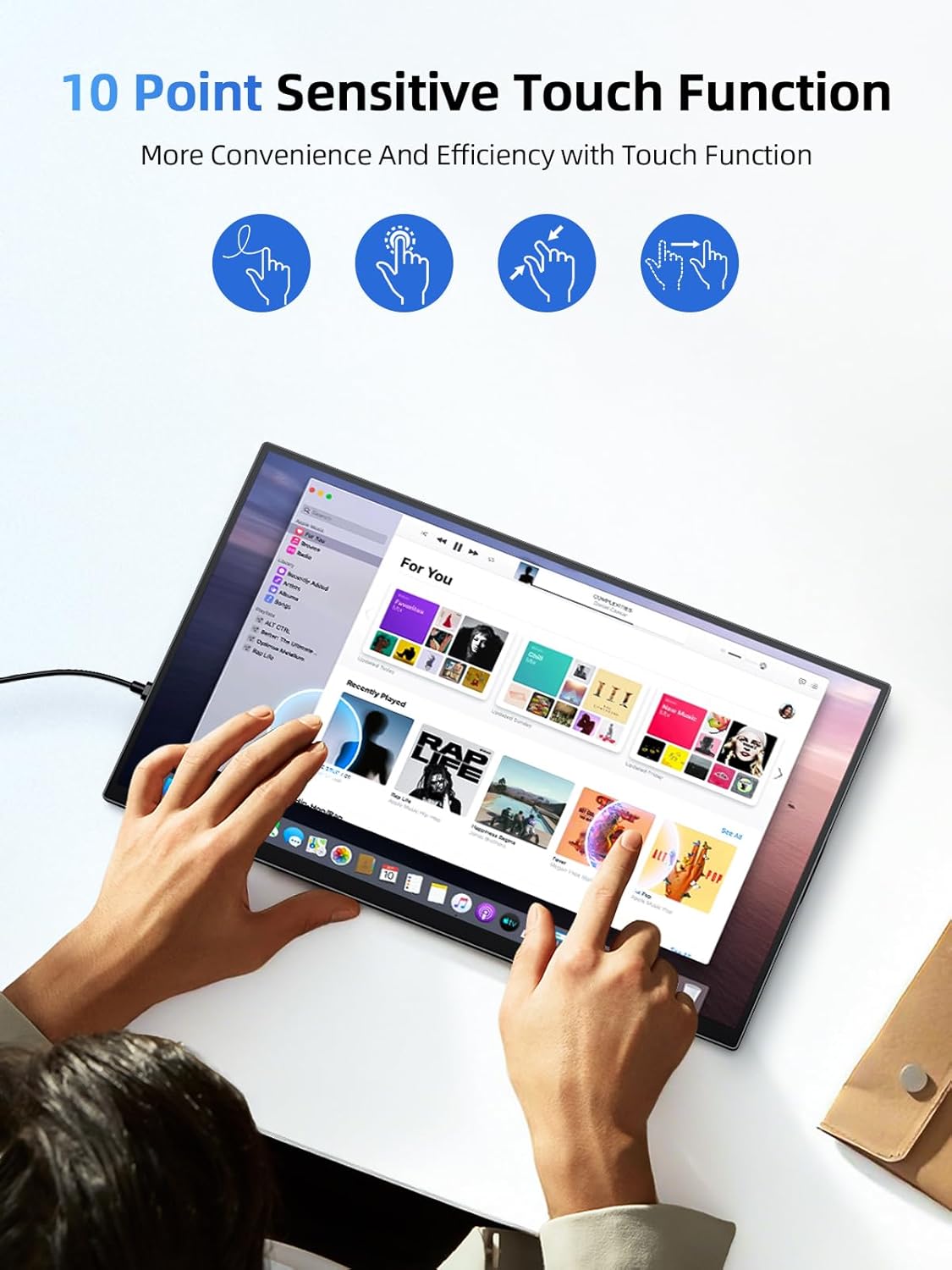 UPERFECT Portable Monitor Touch Screen 15.6 Inch 1080P FHD 125% sRGB 1500:1 Eye Care IPS Matte Ultra Thin Screen with Mini HDMI USB C for Laptop/PC/Game Consoles/Phone - QUORE