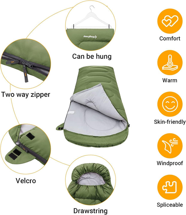 KingCamp Slaapzak, winter, outdoor, warme dekenslaapzak, draagbaar, licht, 3-4 seizoenen, camping, slaapzak voor kinderen en volwassenen op de camping, trekking, 1,9 kg