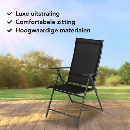 Brixy Tuinstoel - 4 Stuks - 7 Verstelbare Standen - Inklapbaar - Tuin of Balkon - Weerbestendig - Textileen - Zwart