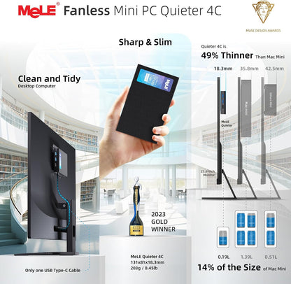 Mini PC – Compact Computer – Micro PC – Stille Desktop – Fanless PC – 12e Gen Celeron N150 – 16GB RAM & Triple 4K Display Support