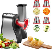 Multifunctionele Elektrische Rasp - Groentesnijder - Foodprocessor - met 4 Kegelmessen - voor Kaas - Wortels - Aardappelen - Vaatwasmachinebestendig - Gemakkelijk te Reinigen - 200W - RVS - Rood