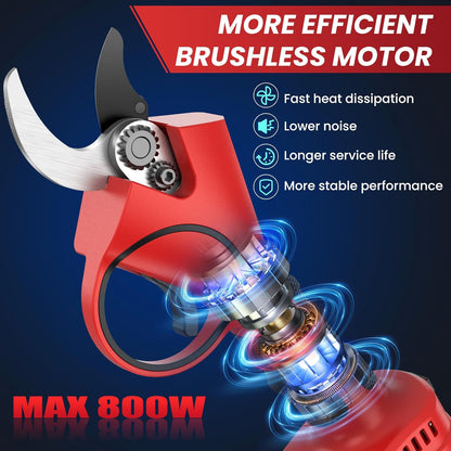 Elektrische Snoeischaar met Stang 2m, 40 mm 2-in-1 Accu Snoeischaar, 21 V 2 x 2000 mAh Accu's 6-10 uur Werktijd, 800 W Borstelloze Motor Draagbare Snoeischaren, Voor Tuinieren, Boomgaard, Tuin