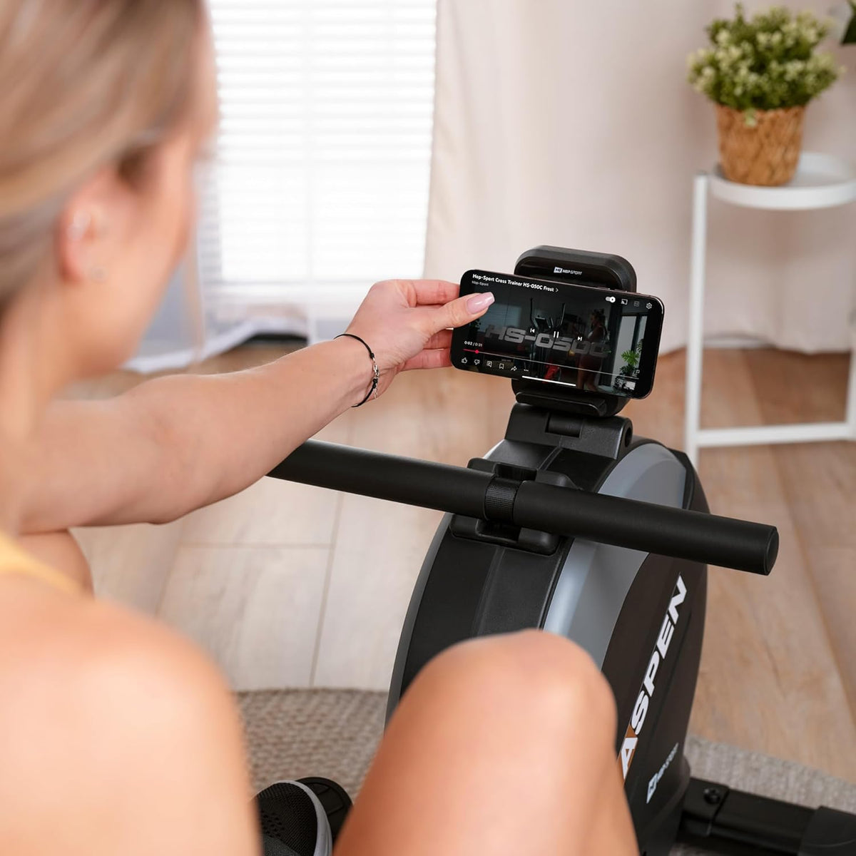 Hop-Sport Foldable Rowing Machine HS-080R Aspen, 16 Levels Magnetic Resistance up to 30 kg, Multifunctional LCD Screen, Tablet Holder, Load Capacity 120 kg, Gold - QUORE