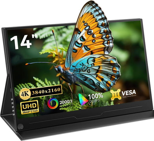Draagbare Monitor 14 Inch – Mobiel Scherm – Extern Display – UHD Beeldscherm – Laptop Monitor – 4K UHD Resolutie – 100% DCI-P3 Kleur – 450 Nits Helderheid - QUORE
