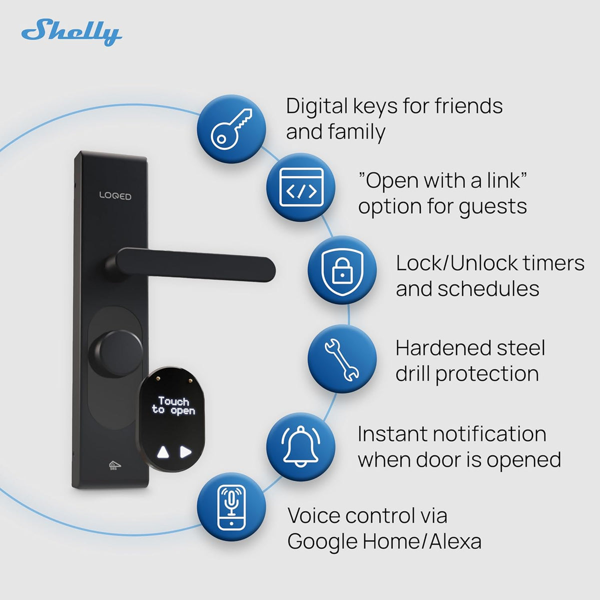 LOQED Touch Smart Lock Deurslot, zwart, elektronisch deurslot, voordeur, 256 bit encryptie, Smart Home huisdeurslot + smartphone-app, slim deurslot, elektrisch