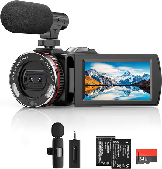 4K Camcorder – Videocamera – Vlogcamera – Videorecorder – YouTube Camera – 64MP 30FPS – 3 Inch 270° Flipscherm – 21X Digitale Zoom