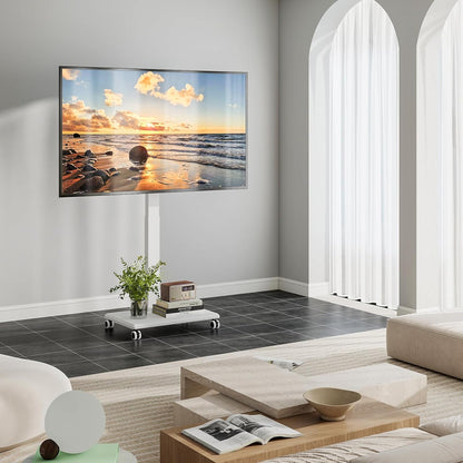 Draagbare tv met standaard met wieltjes voor 42-75 inch, hoogteverstelling met zwengel, tv-beugel voor de vloer, maximale belasting 50 kg, VESA max. 600 × 500 mm