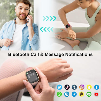 Smartwatch voor heren met oproep, 4,6 cm (1,85 inch), 100 sportmodi, ademfrequentie-monitor, hartslag- en slaapmonitor, waterdicht, IP68, intelligent dameshorloge met doe-het-zelf wijzerplaat, roze