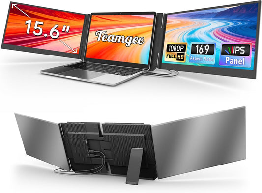 Teamgee Laptop Schermverlenger, 15.6" Ultra-Dunne Draagbare FHD Monitor, Plug & Play Drievoudig Scherm voor Reizen, Werk en Gaming, Compatibel met Mac/Windows/Android/Dex