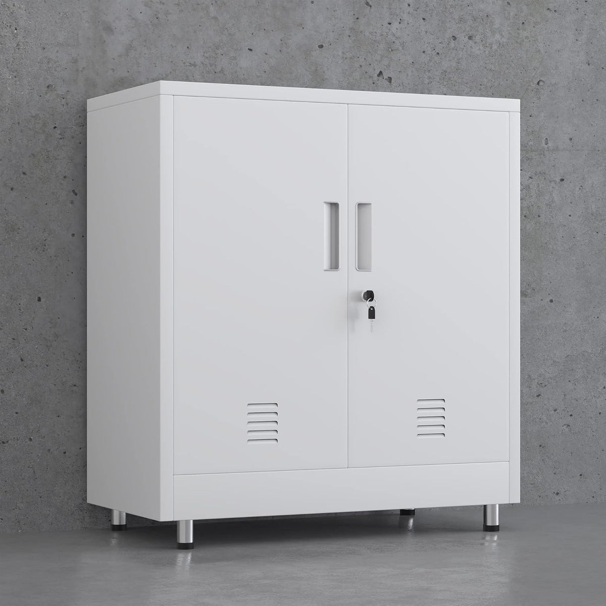 Metalen opbergkast met afsluitbare deuren en verstelbare plank, klein dressoir afsluitbare zijkast voor thuis, kantoor, hal, entree, woonkamer, eetkamer (wit)