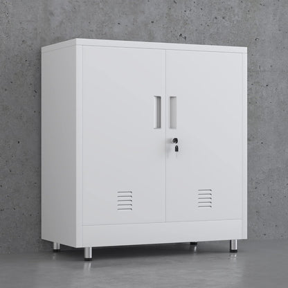 Metalen opbergkast met afsluitbare deuren en verstelbare plank, klein dressoir afsluitbare zijkast voor thuis, kantoor, hal, entree, woonkamer, eetkamer (wit)