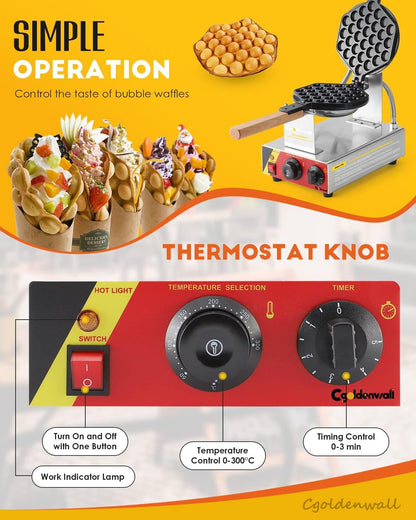 Cgolwall IJzeren wafelmachine, 180 graden draaibaar, anti-aanbak en verwisselbare bakvorm, 0-300 °C, 1500 W, elektrische wafelijzer, 3-5 minuten, uniform bakken