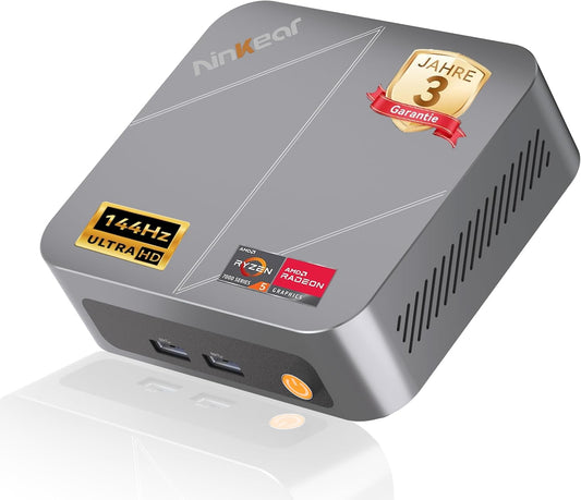 Ninkear Mini-pc met AMD Ryzen 7430U tot 4,9 GHz, 16 GB RAM 512 GB SSD, ondersteunt PS3 Emulator Gaming, ultrastil, Triple 4K-display, WiFi6E, mini-computer voor kantoor en thuiskantoor
