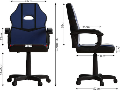 Gamingstoel – Bureaustoel – Gamestoel – Zwarte Blauw Stoel – Comfortabel – Verstelbare Hoogte & 360° Swivel