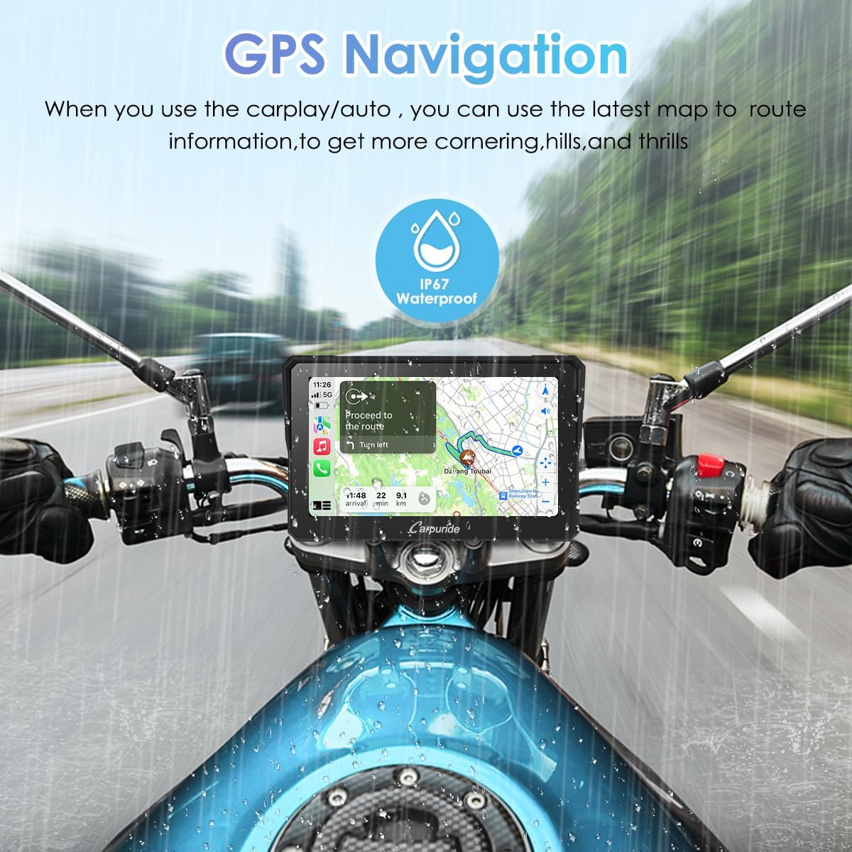 Motorfiets CarPlay Scherm – Draadloze CarPlay – Android Auto – Moto Display – Motor GPS Touchscreen – 7 Inch HD IPS – IP67 Waterdicht – Dual Bluetooth Connectivity